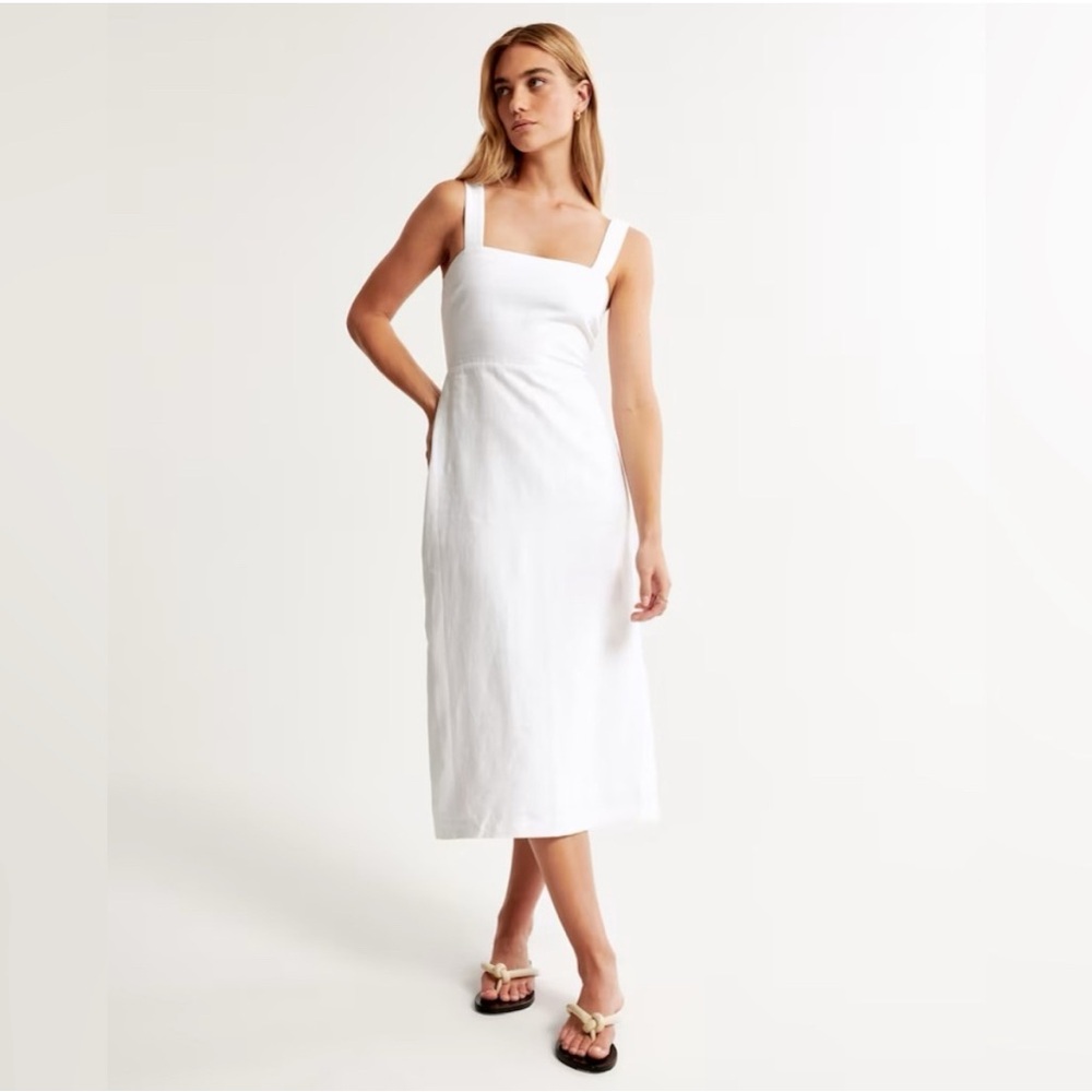 Abercrombie & Fitch White Midi Linen Dress with Slit